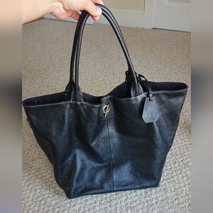Rabeanco Black Pebbled Leather shoulder Handle Bag